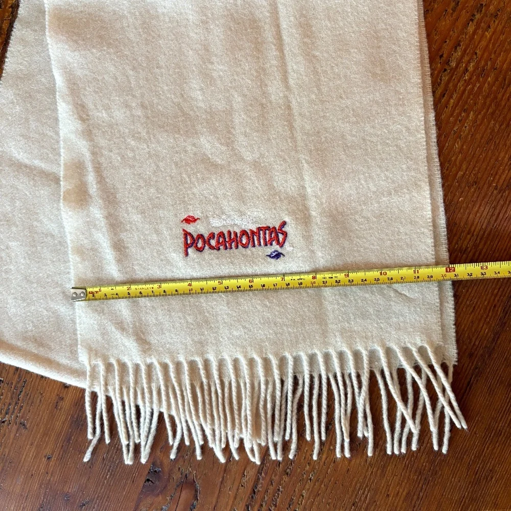 1995 Disney Pocahontas Italian Lambswool Cream Tan Scarf Vintage Embroidered